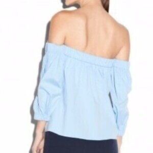 Milly Off-Shoulder Blouse Cotton Poplin Sky Blue Sz S